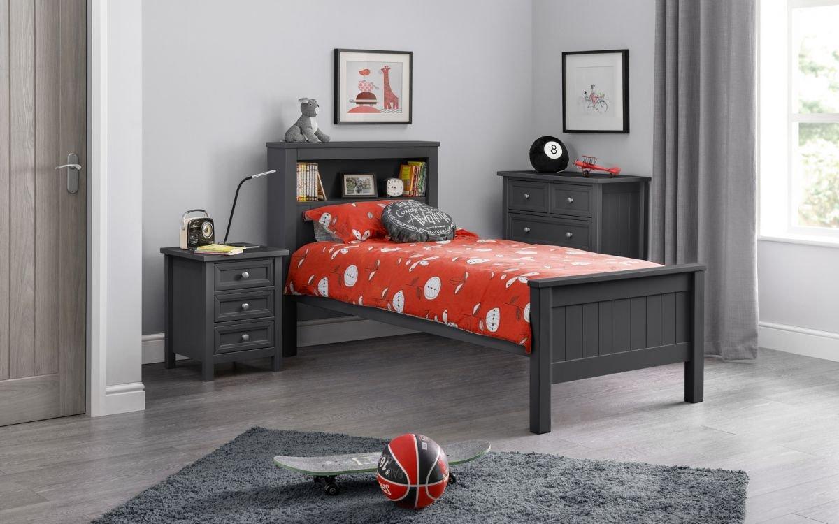 New England Anthracite Lacquer Bookcase Bed Frame